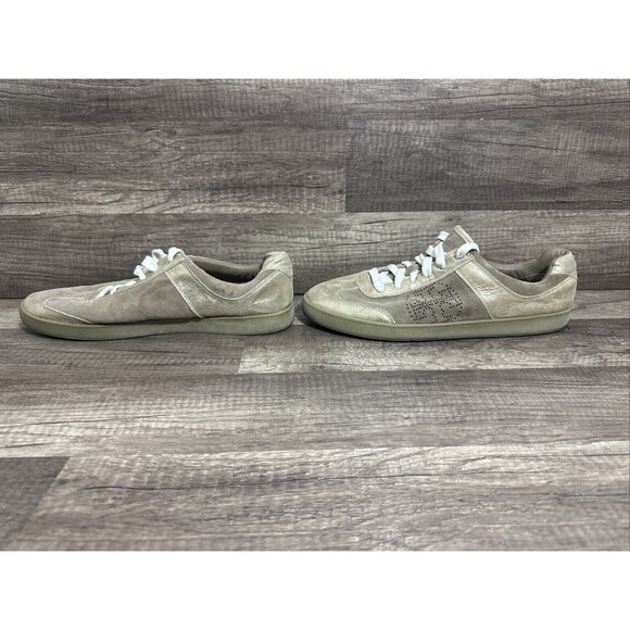 Tory Burch Mitch Beige Gold Suede Metallic Leather Sneaker Women's Sz 11 M - Picture 9 of 15